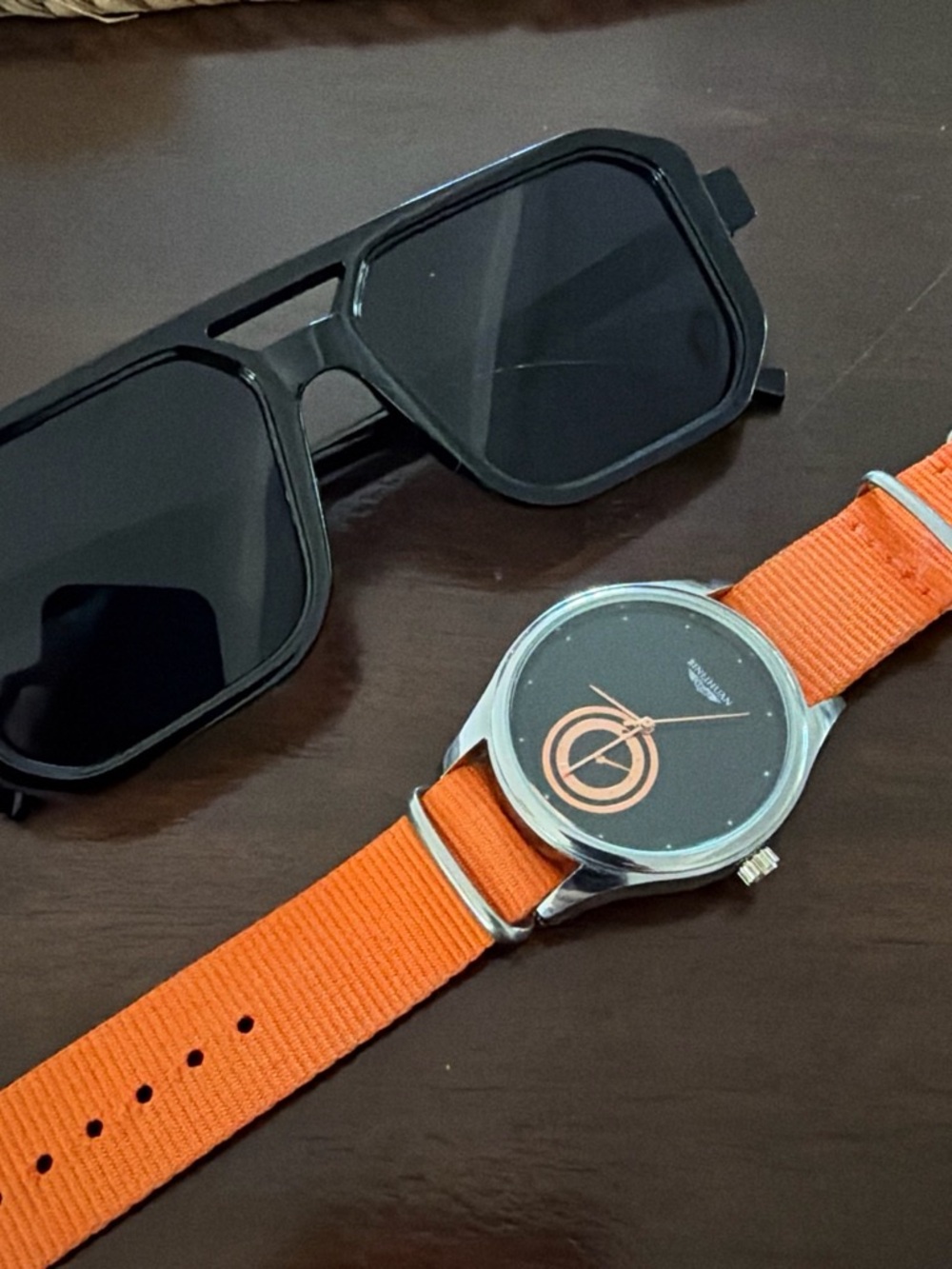 Minimalist Analog Watch with Orange Nylon Band